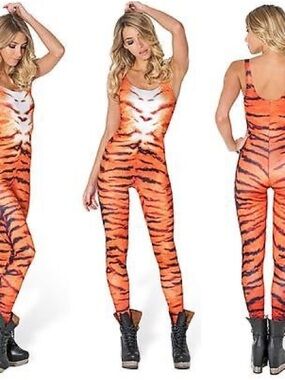 Blackmilk Orange Tiger-Print Sleeveless Jumpsuit festival season MUST